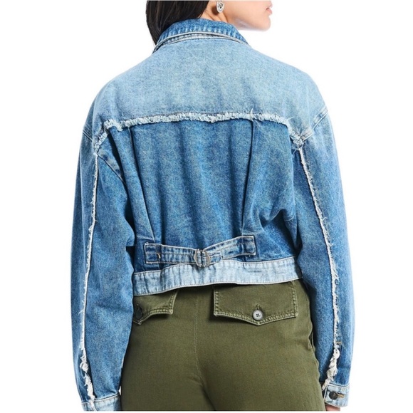 FREE PEOPLE Bedford Denim Crop Jacket Size XS Jean Cropped Boxy Dolman Batwing - Picture 3 of 14